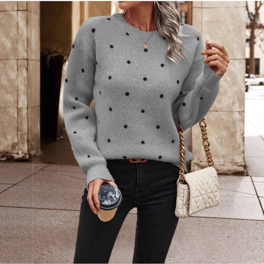 Polka Dot Print Pullover Sweater
