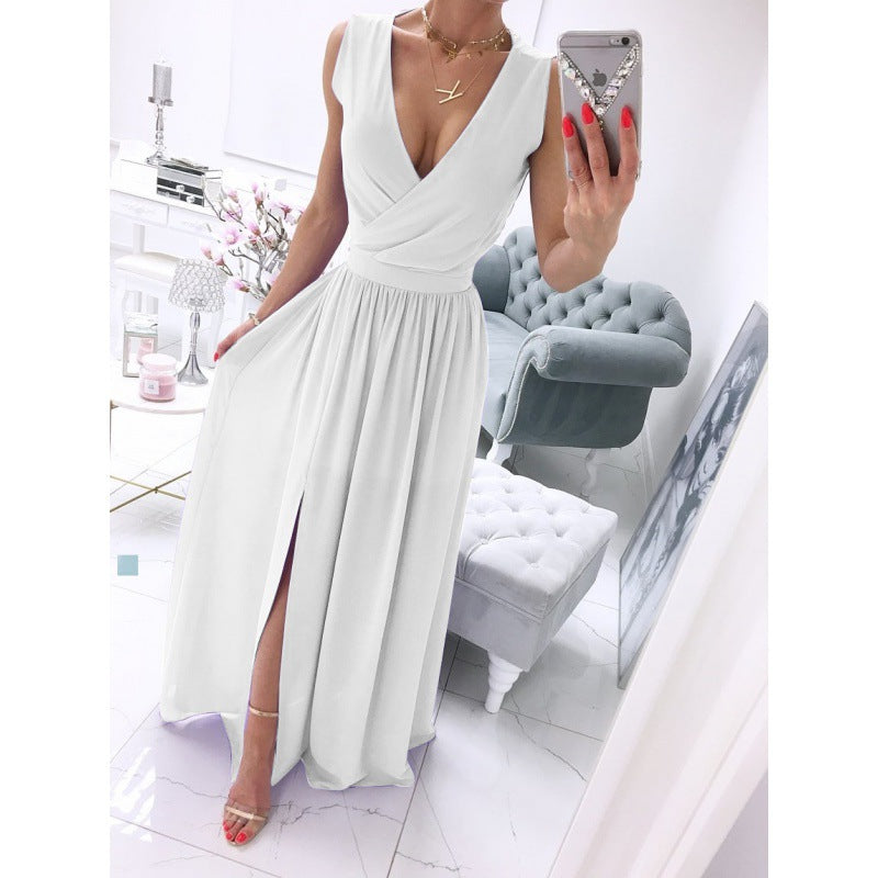 V-Neck Front Split Summer Maxi Dress