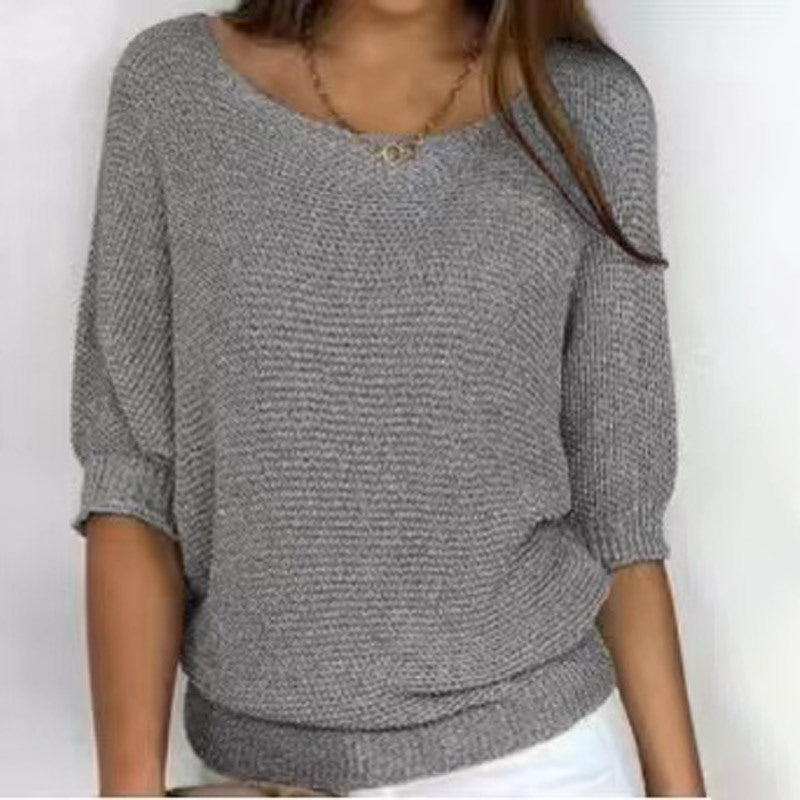 Three-Quarter Sleeve Pullover Sweater