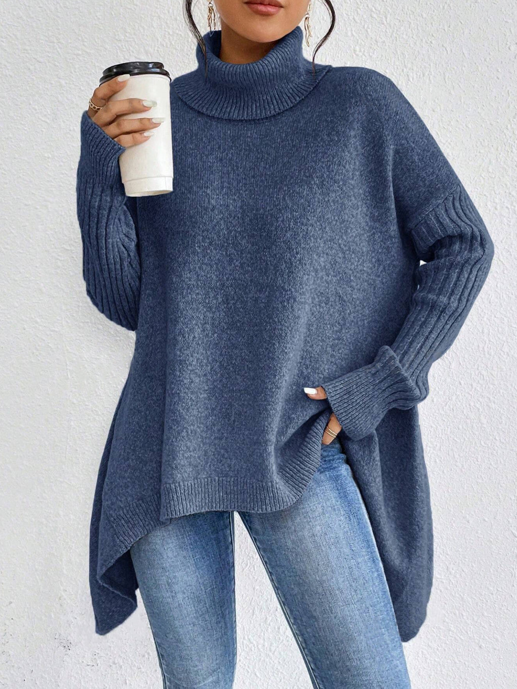 Irregular Turtleneck Knitted Sweater