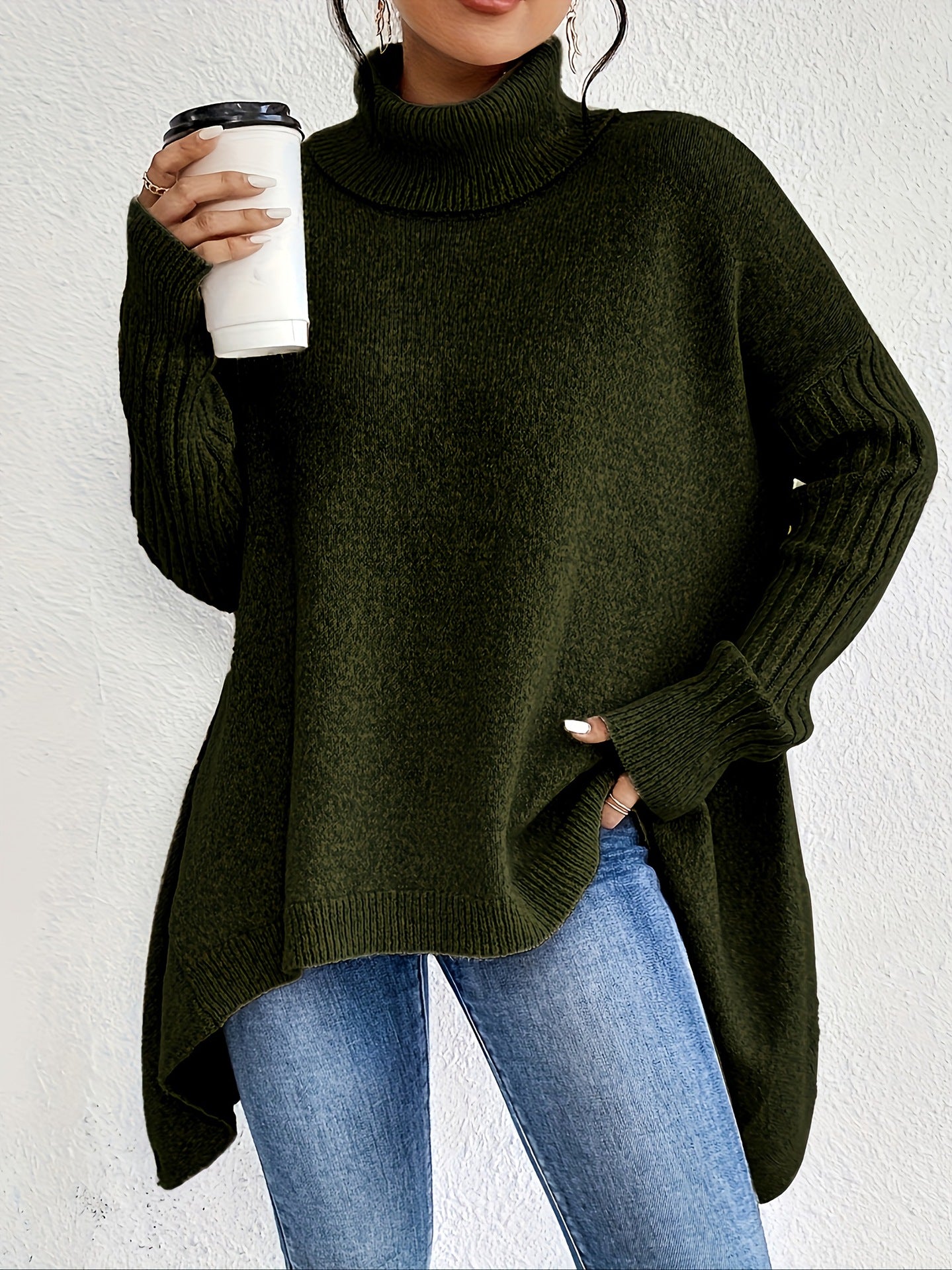 Irregular Turtleneck Knitted Sweater