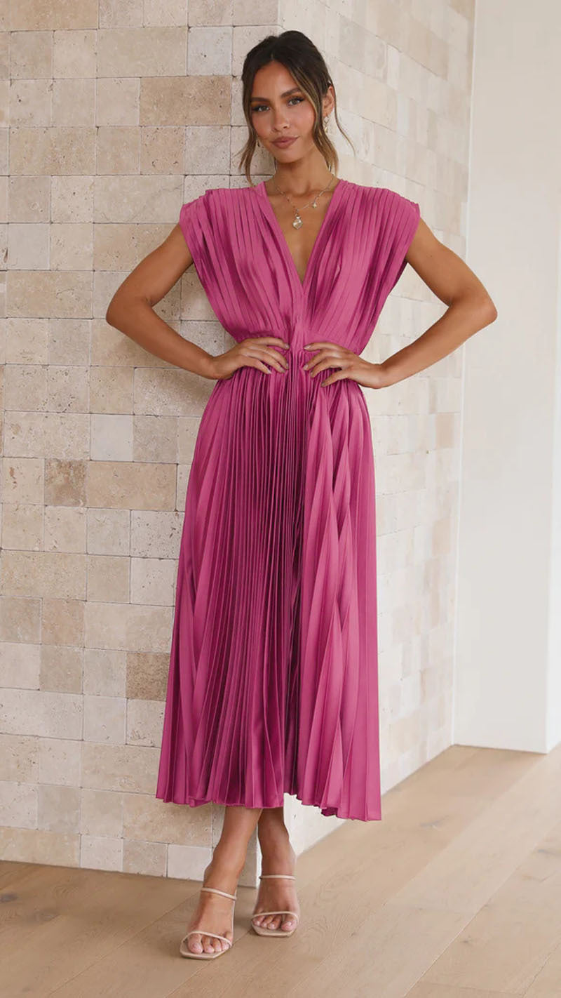 Summer V-Neck Pleated Dress
