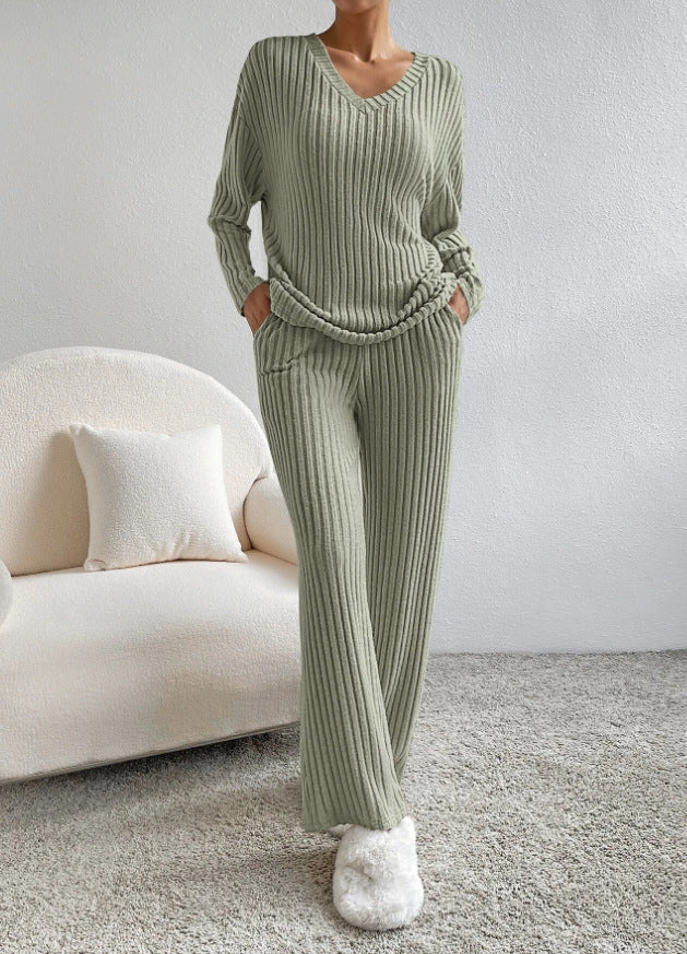 V-Neck Long-Sleeved Loose Temperament Set