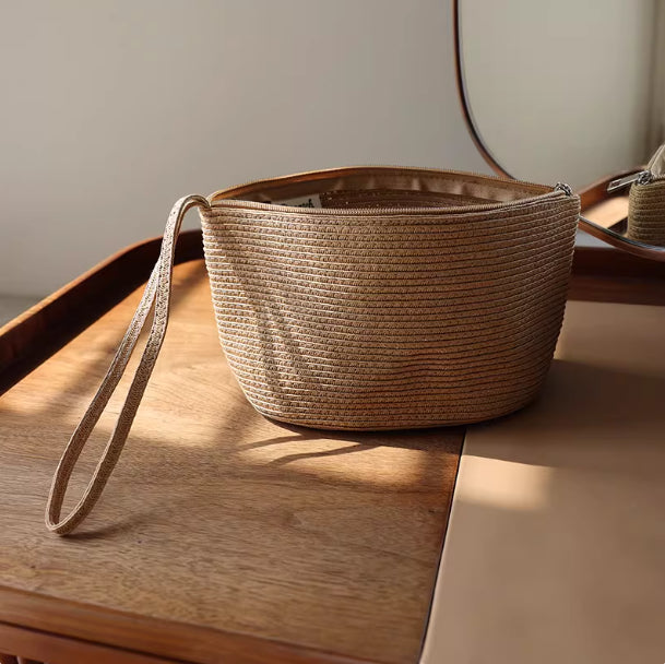 Portable Summer Straw Cosmetic Bag