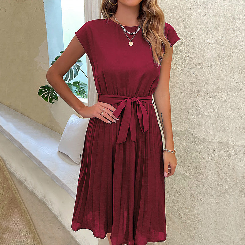 Pleated Waist-Tied Dress
