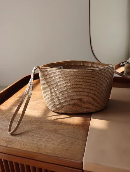 Portable Summer Straw Cosmetic Bag