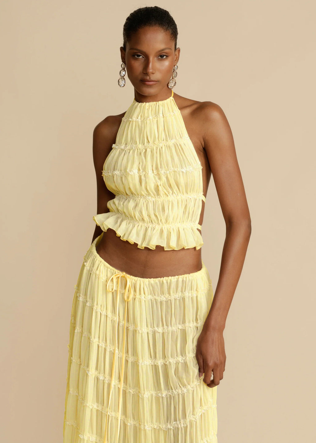 Halter Cropped Top & Pleated Oversized Swing Skirt