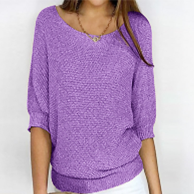 Three-Quarter Sleeve Pullover Sweater