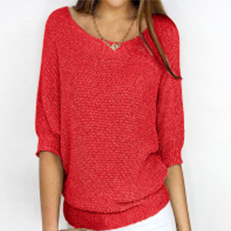 Three-Quarter Sleeve Pullover Sweater