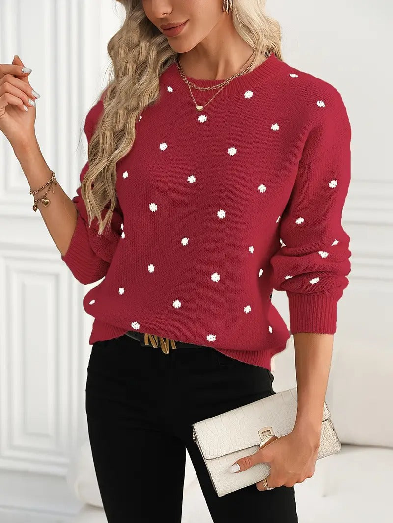 Polka Dot Print Pullover Sweater