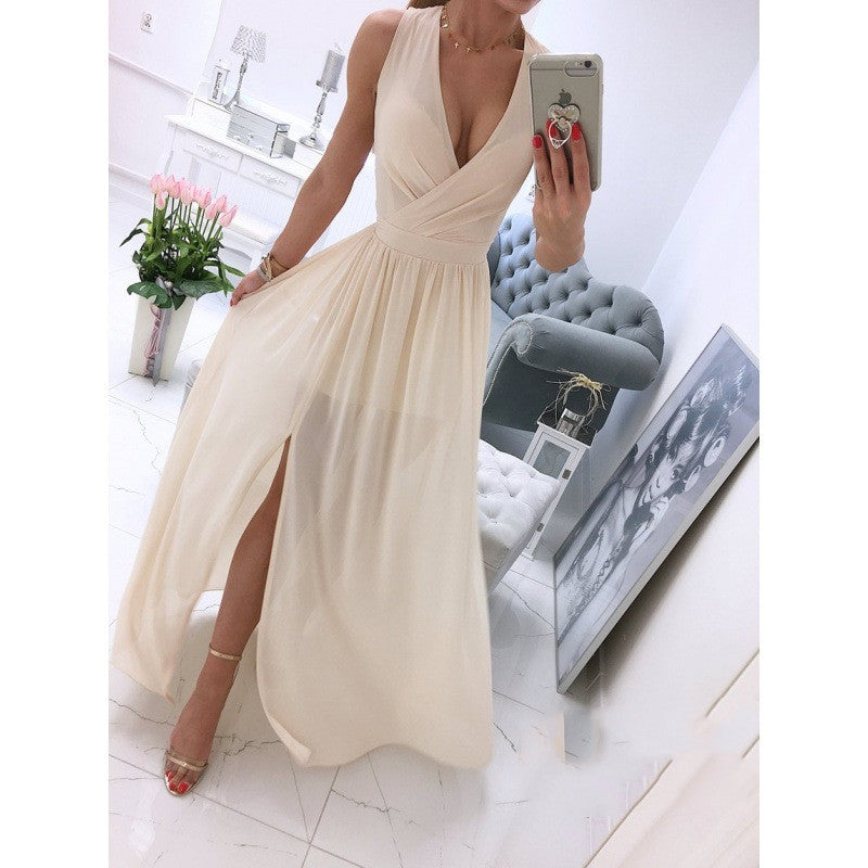 V-Neck Front Split Summer Maxi Dress
