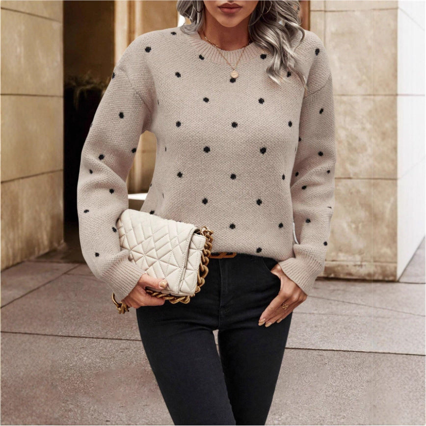 Polka Dot Print Pullover Sweater