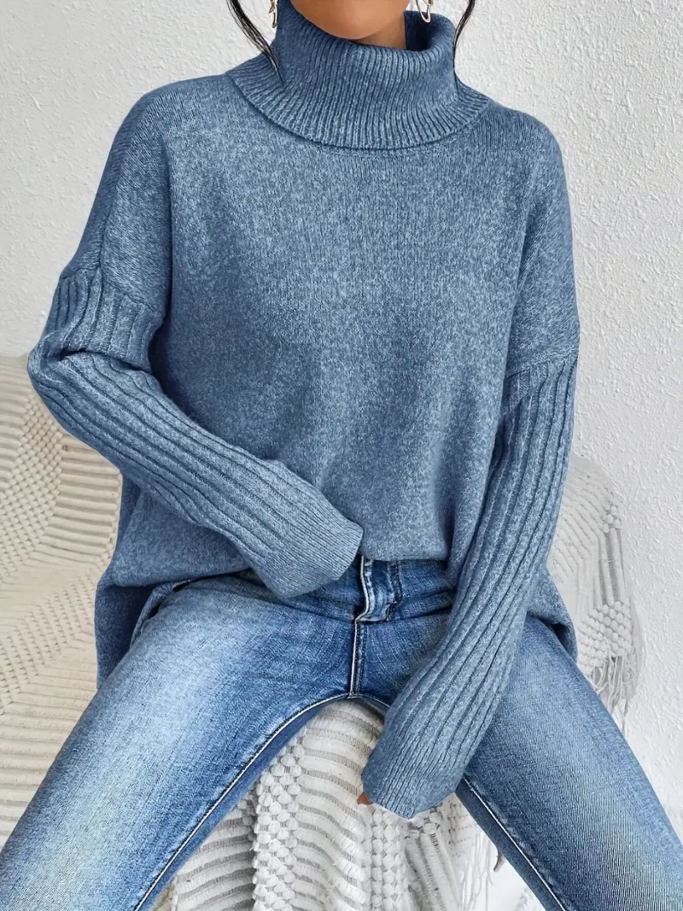 Irregular Turtleneck Knitted Sweater
