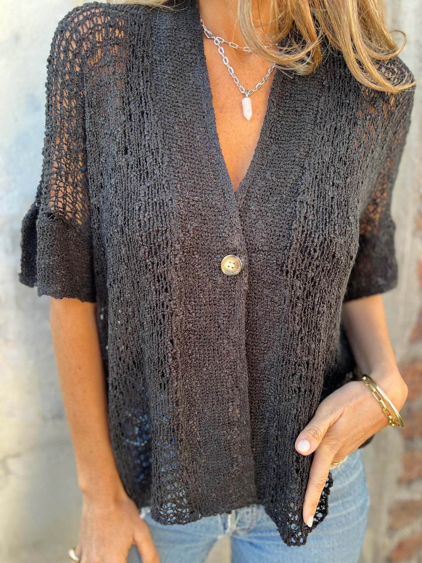 V-Neck Hollow-Out Knitted Cardigan