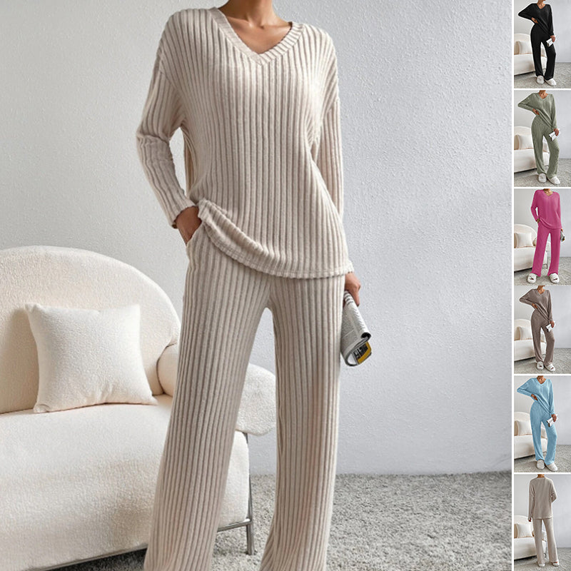 V-Neck Long-Sleeved Loose Temperament Set