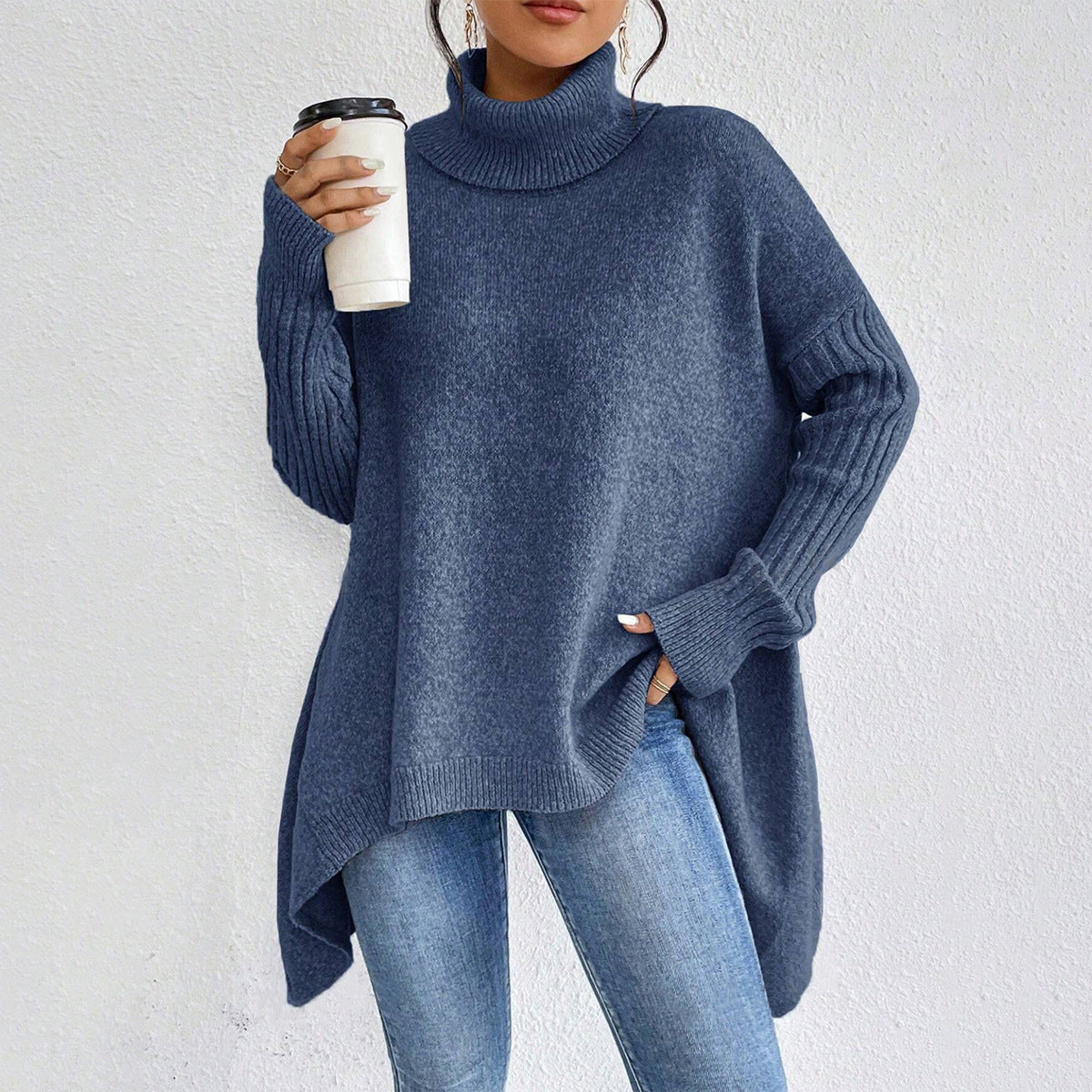 Irregular Turtleneck Knitted Sweater