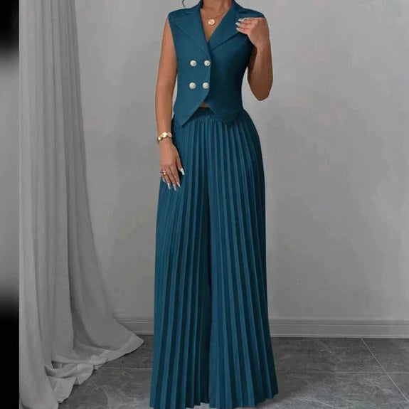 Summer Sleeveless Suit & Pleated Pants Set