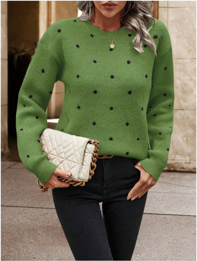 Polka Dot Print Pullover Sweater