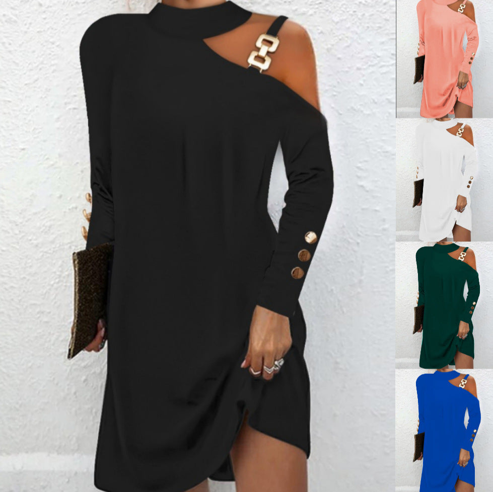 Metal Buckle Halter Mini Dress