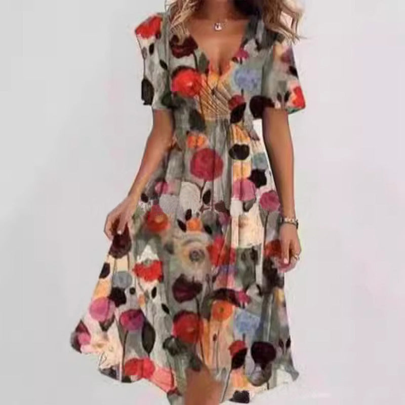 Floral Printed V-Neck Summer Dress