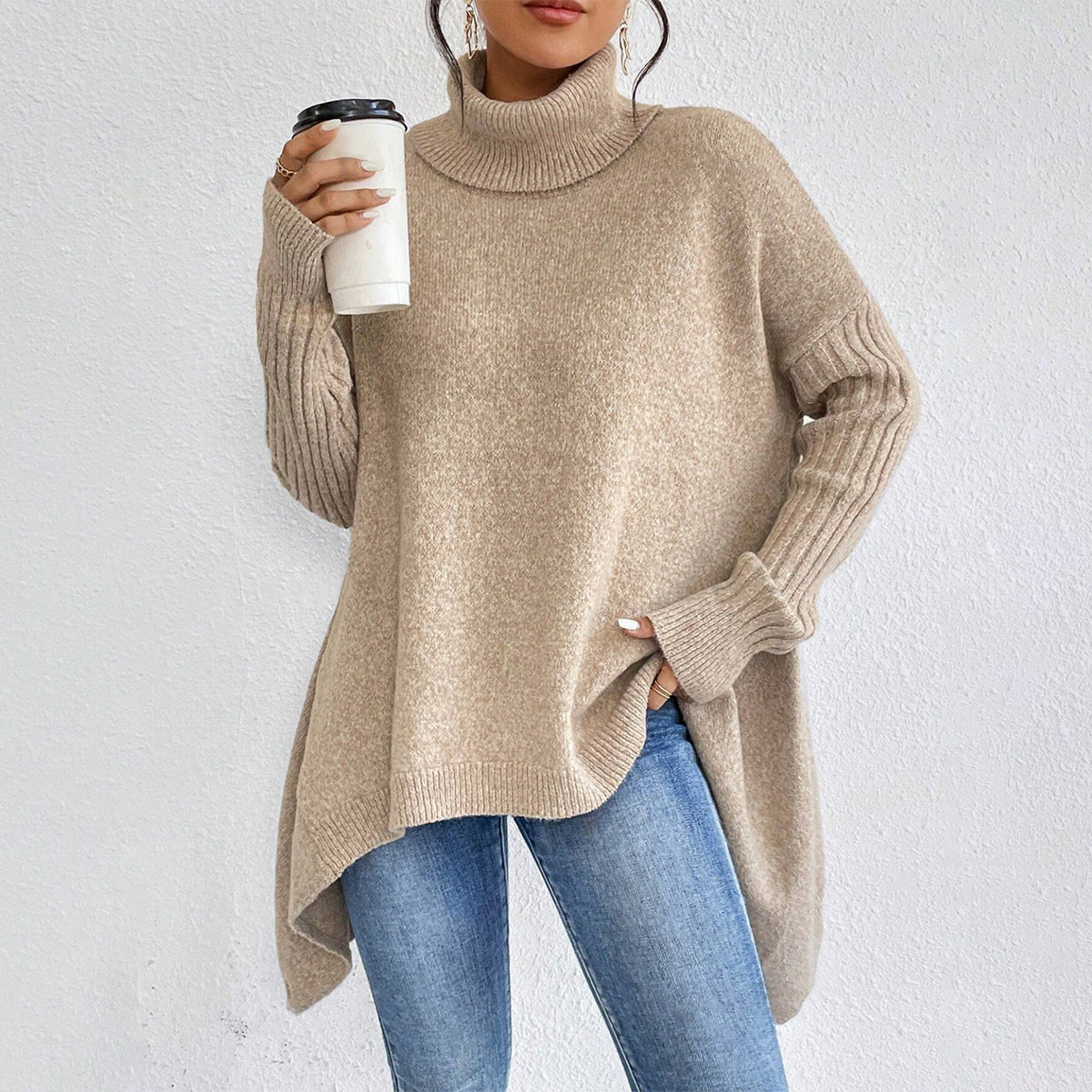 Irregular Turtleneck Knitted Sweater