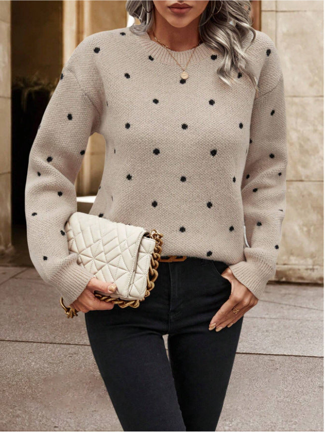 Polka Dot Print Pullover Sweater