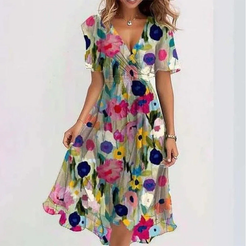 Floral Printed V-Neck Summer Dress