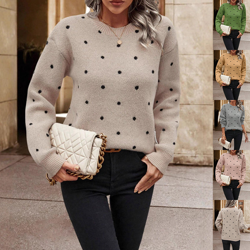 Polka Dot Print Pullover Sweater
