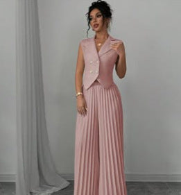 Summer Sleeveless Suit & Pleated Pants Set