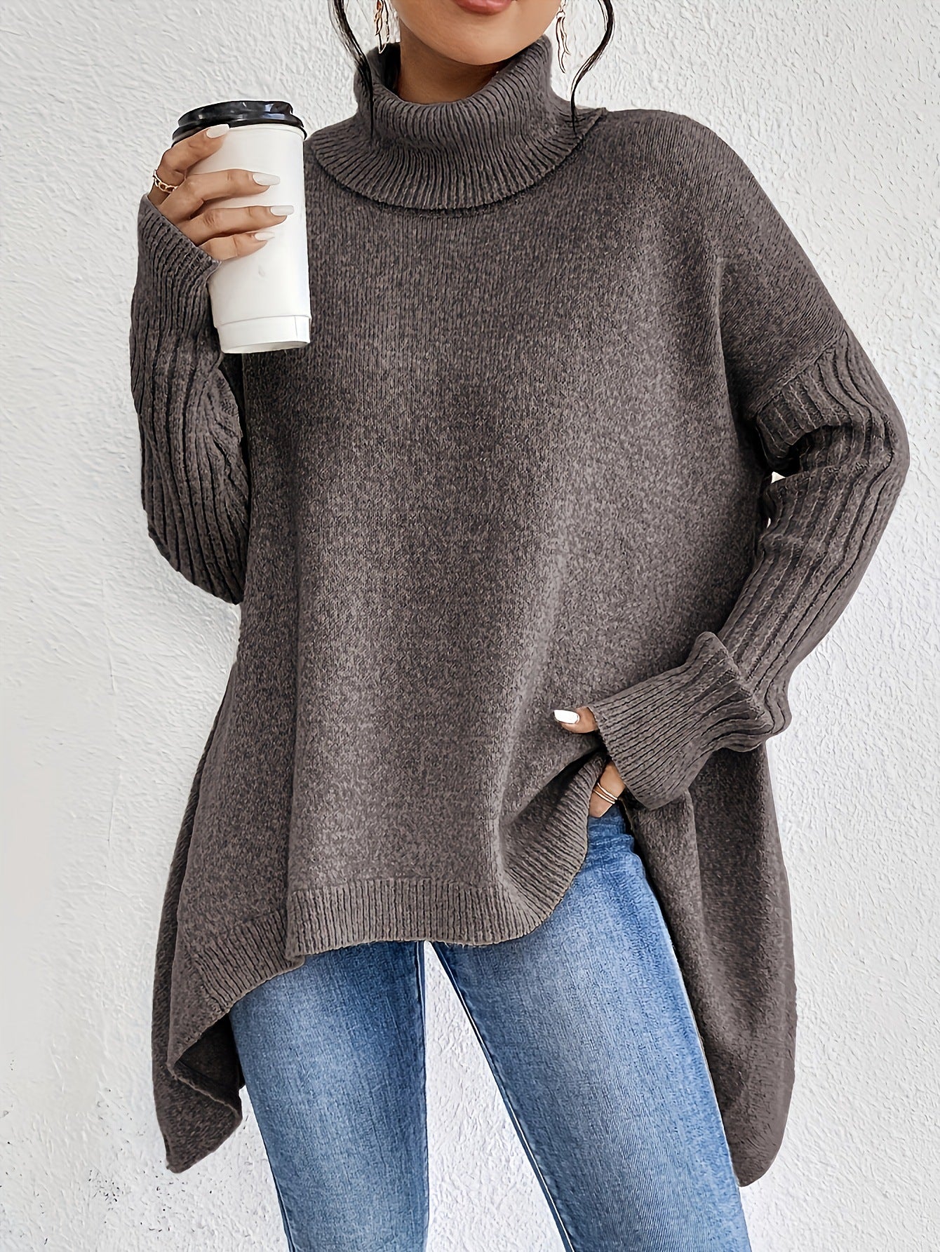 Irregular Turtleneck Knitted Sweater