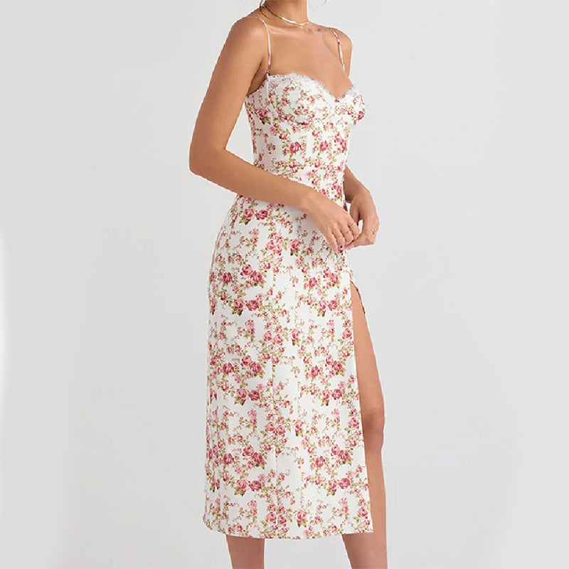 Lace Floral Slit Dress