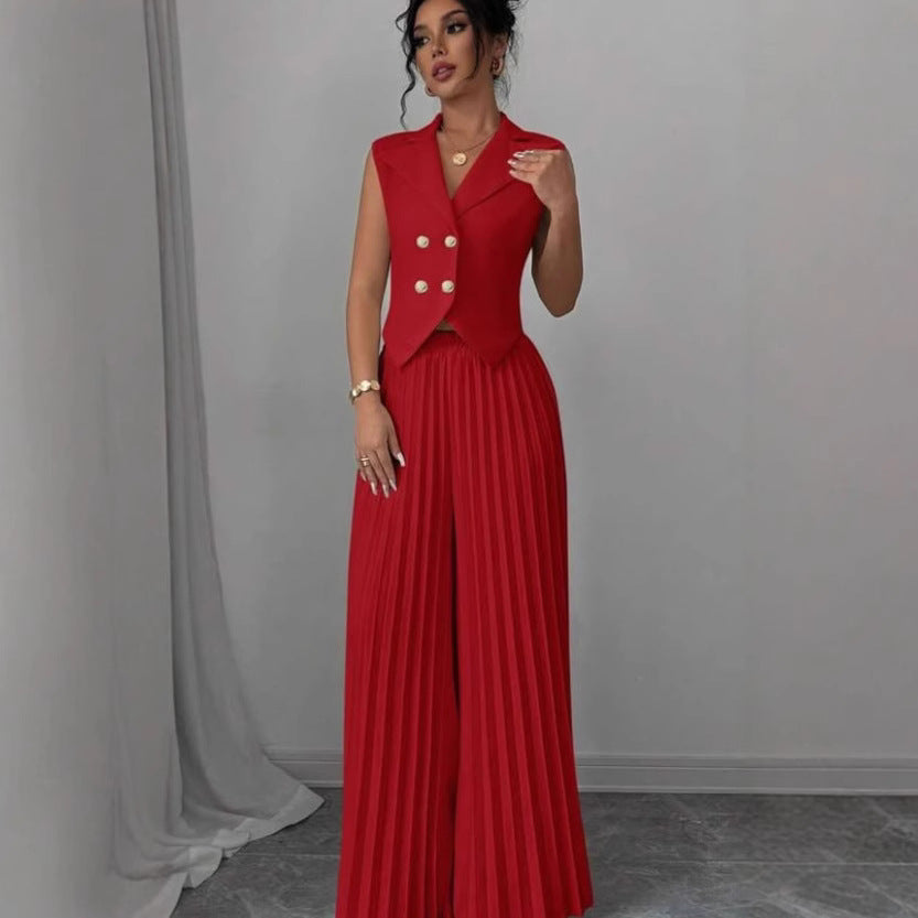 Summer Sleeveless Suit & Pleated Pants Set