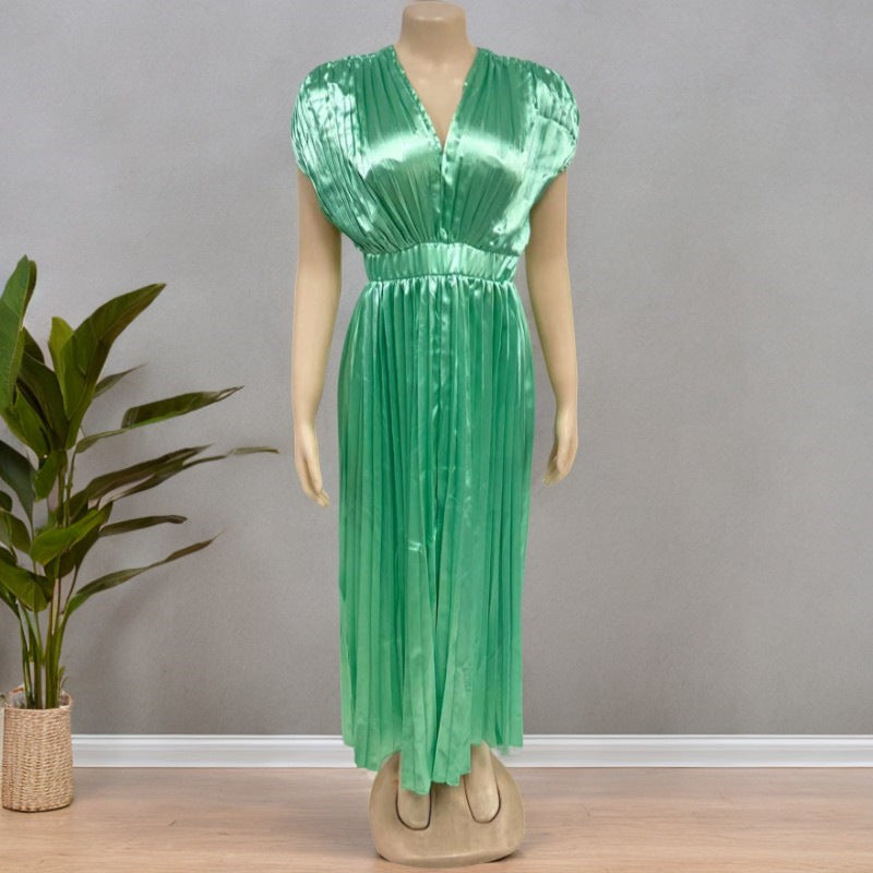 Summer V-Neck Pleated Dress