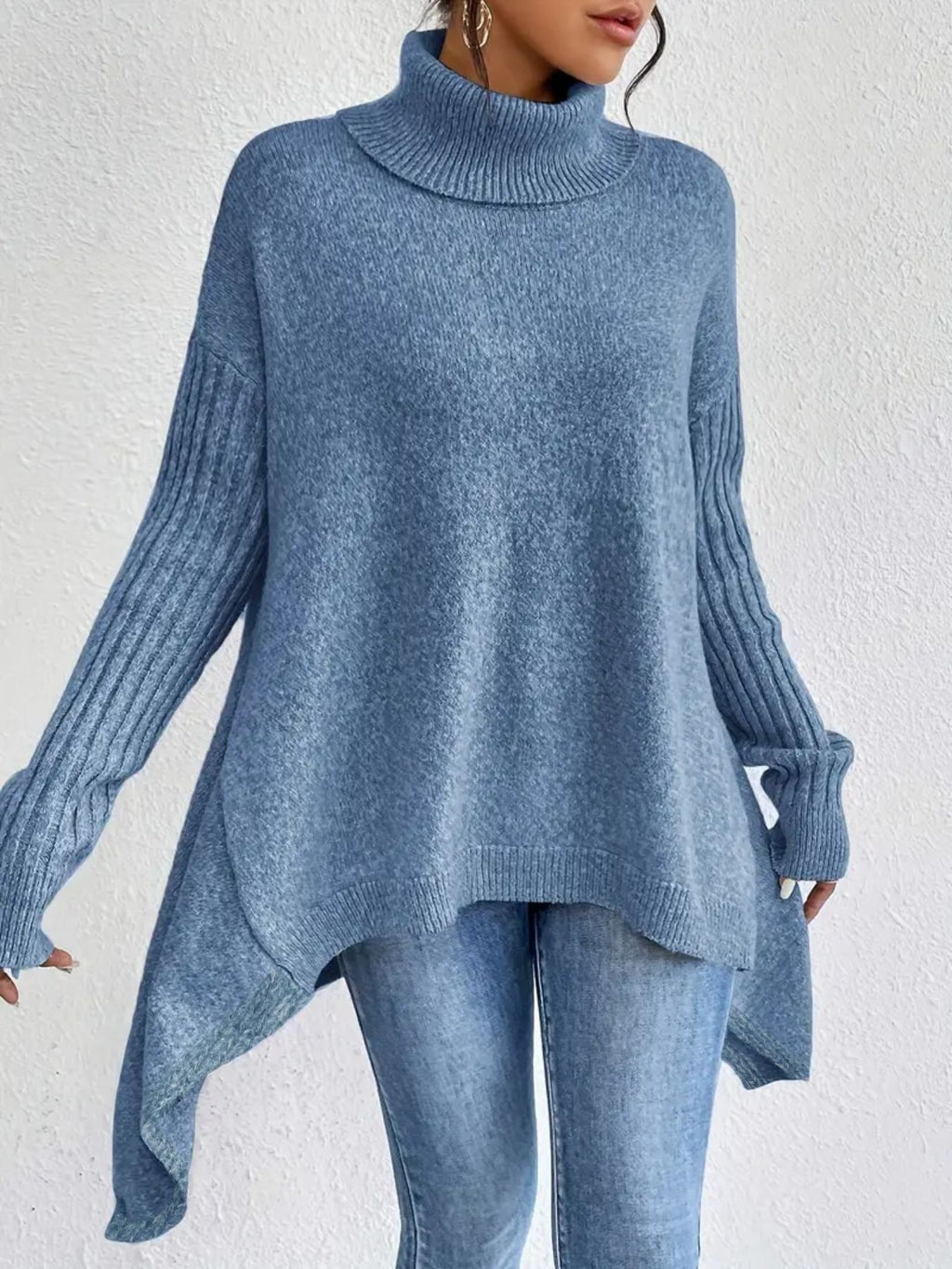 Irregular Turtleneck Knitted Sweater