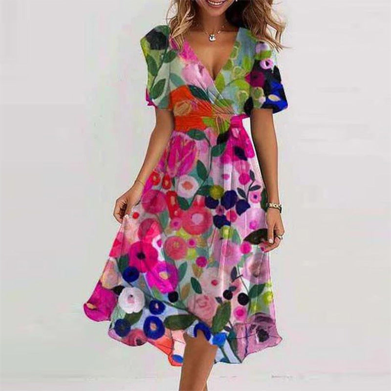 Floral Printed V-Neck Summer Dress
