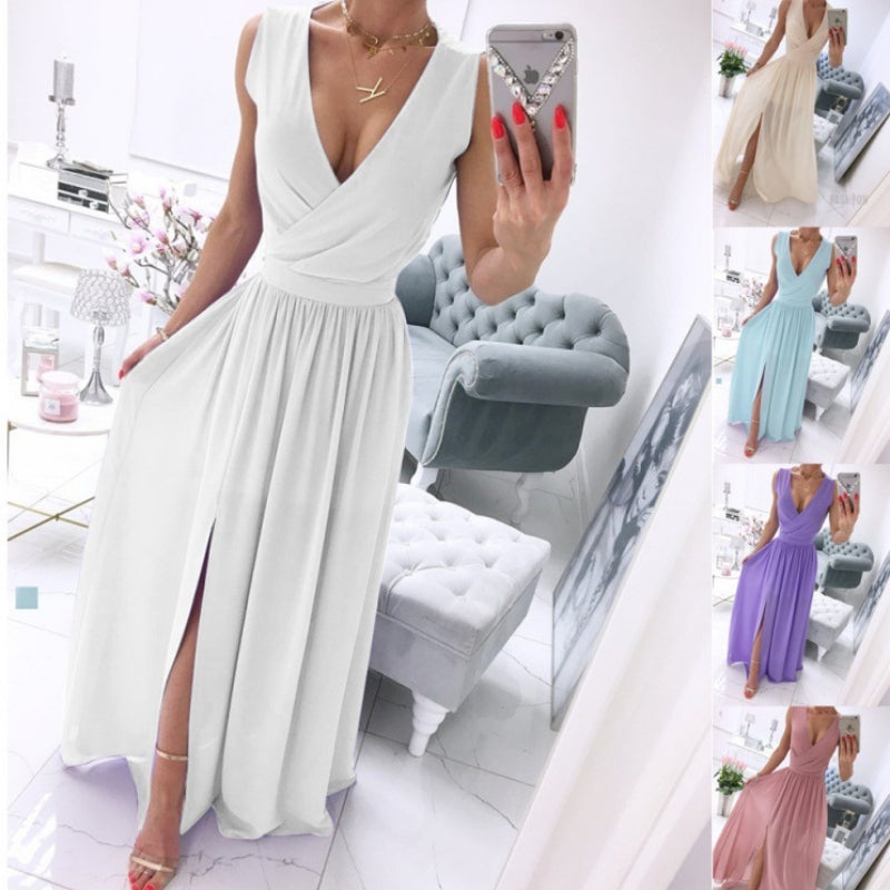 V-Neck Front Split Summer Maxi Dress