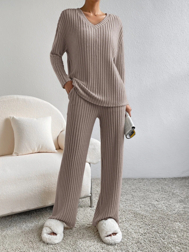 V-Neck Long-Sleeved Loose Temperament Set