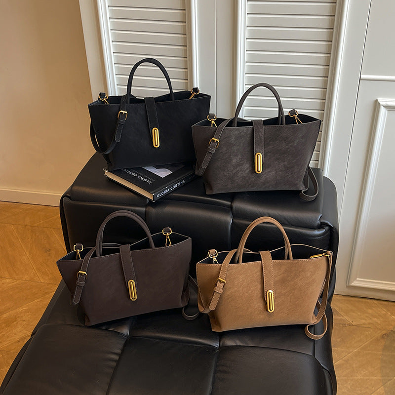 Retro Minimalist Suede-Style Tote Bag