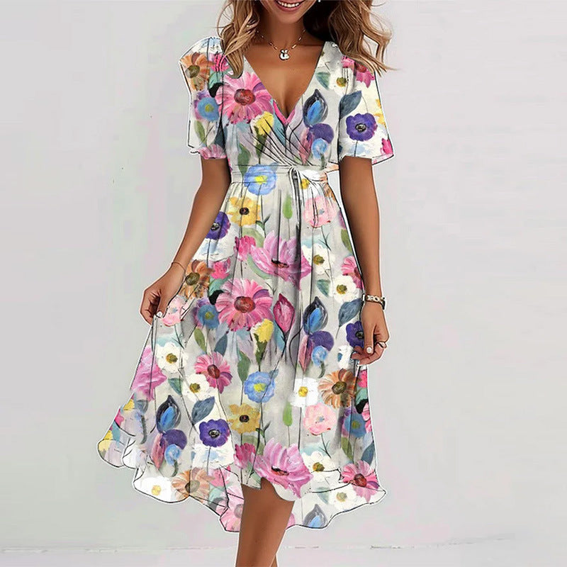 Floral Printed V-Neck Summer Dress