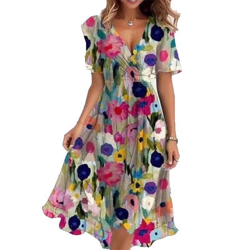 Floral Printed V-Neck Summer Dress