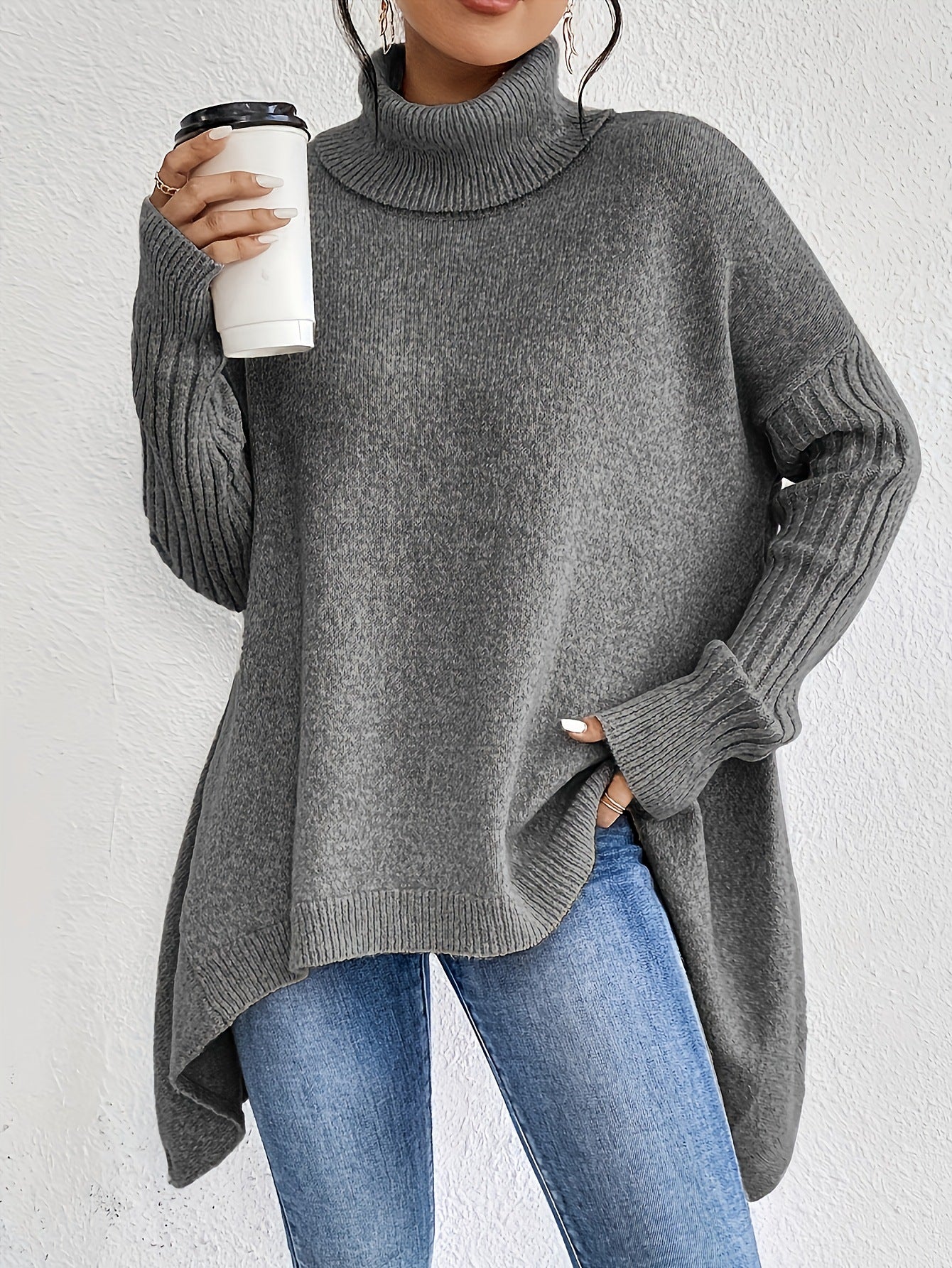 Irregular Turtleneck Knitted Sweater