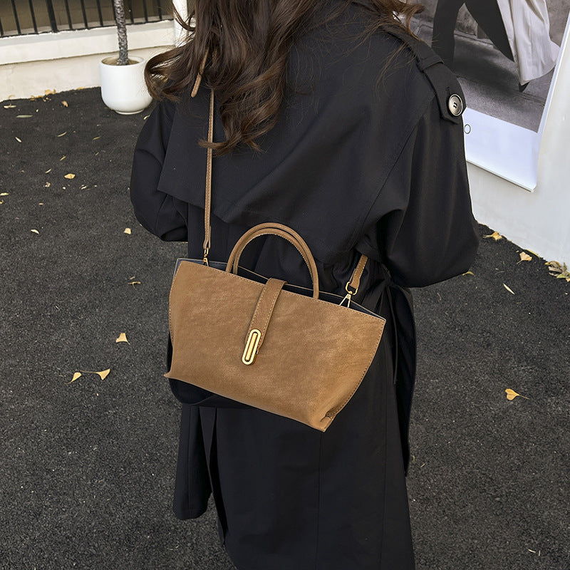 Retro Minimalist Suede-Style Tote Bag