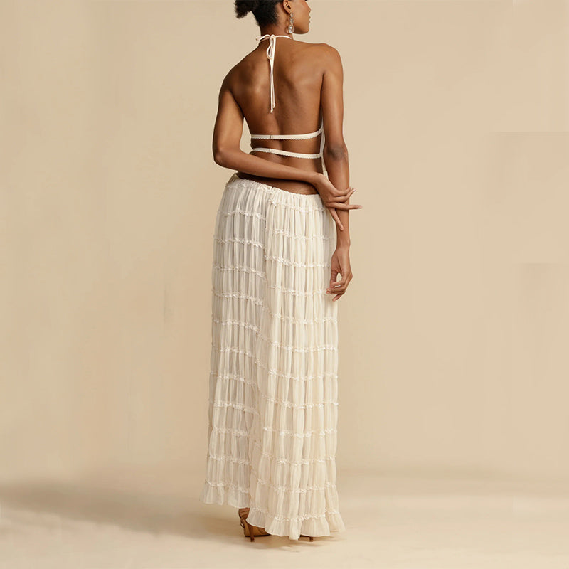Halter Cropped Top & Pleated Oversized Swing Skirt