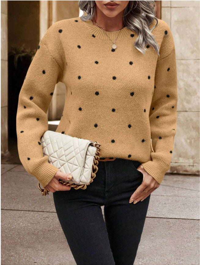 Polka Dot Print Pullover Sweater