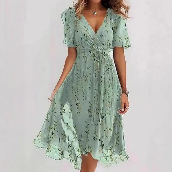 Floral Printed V-Neck Summer Dress