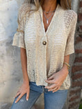 V-Neck Hollow-Out Knitted Cardigan