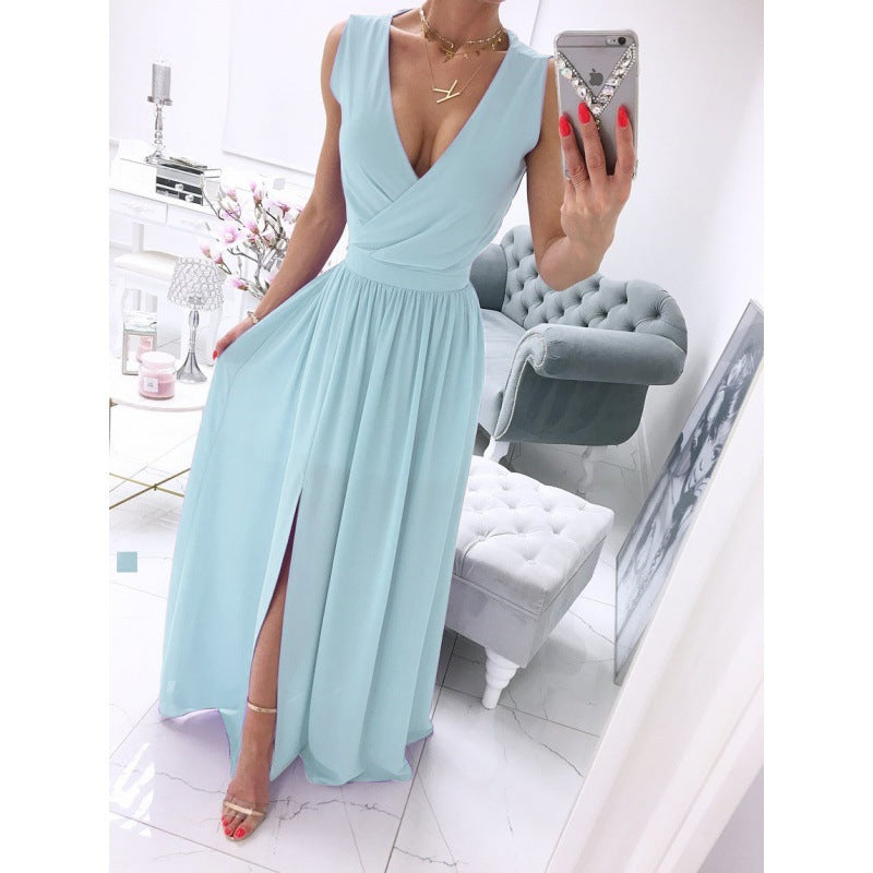 V-Neck Front Split Summer Maxi Dress