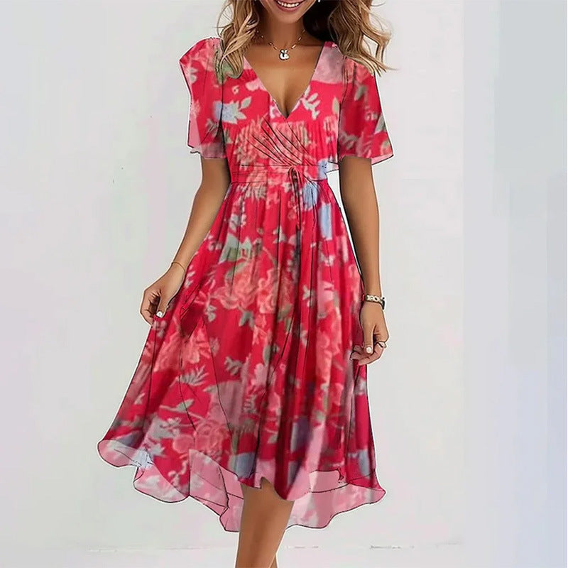 Floral Printed V-Neck Summer Dress