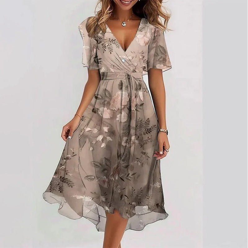 Floral Printed V-Neck Summer Dress
