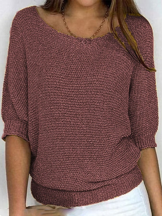 Three-Quarter Sleeve Pullover Sweater